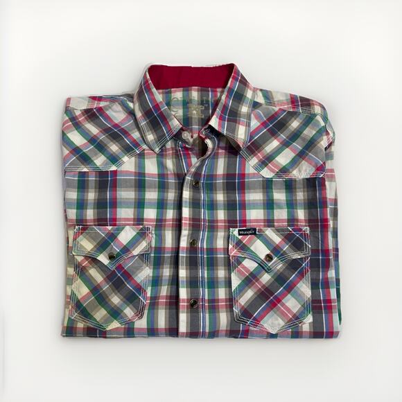 Wrangler Twenty X Shirt Pearl Snaps Mens Size Lg Multicolor Pink Yellowstone - Picture 2 of 13